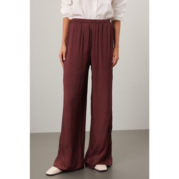 Splendid Lumi Maroon Wide Leg Geometric Print Satin Pants Size XL - Picture 1 of 12